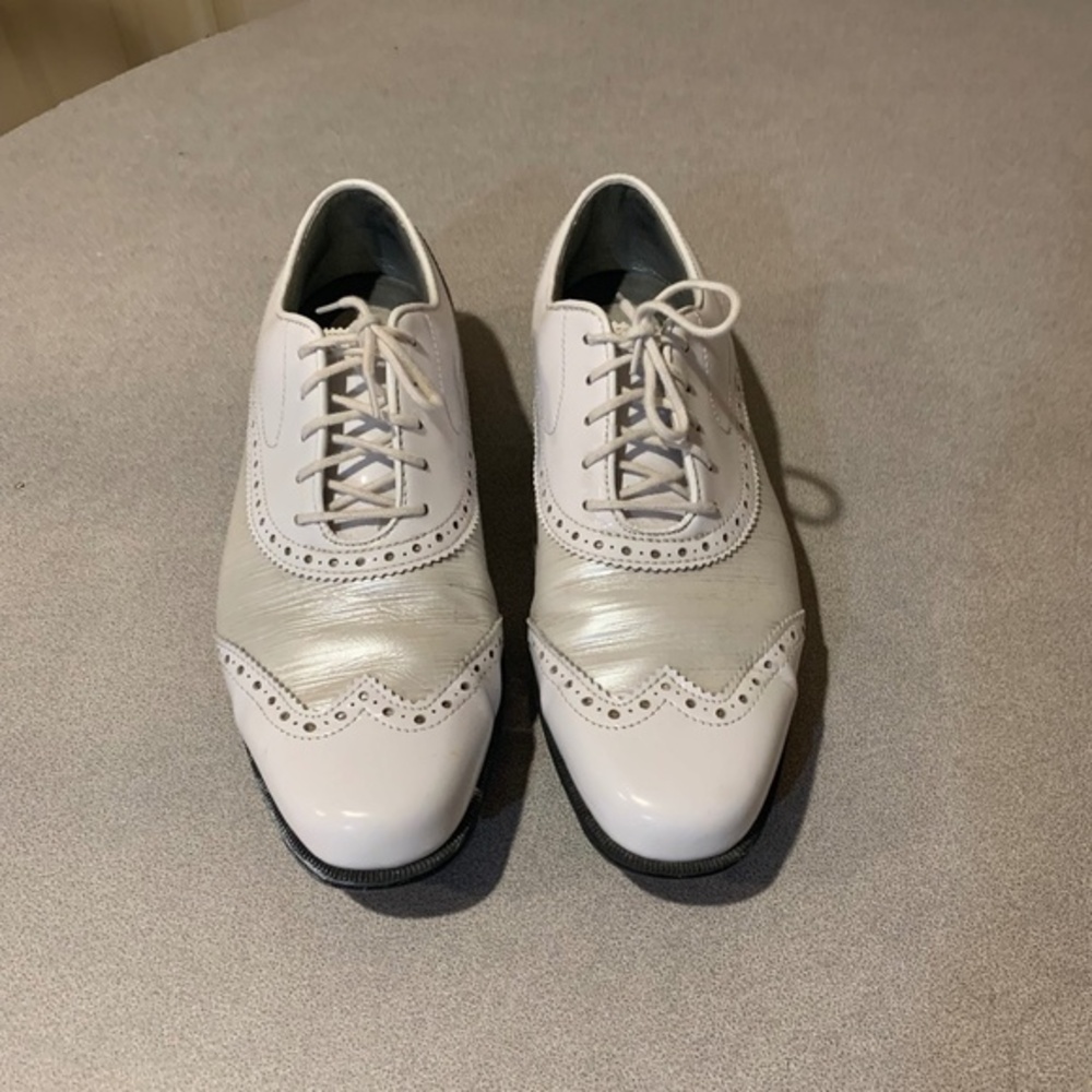 Foot Joy Tailored Collection White/Silver Golf Shoes sz 8.5 M